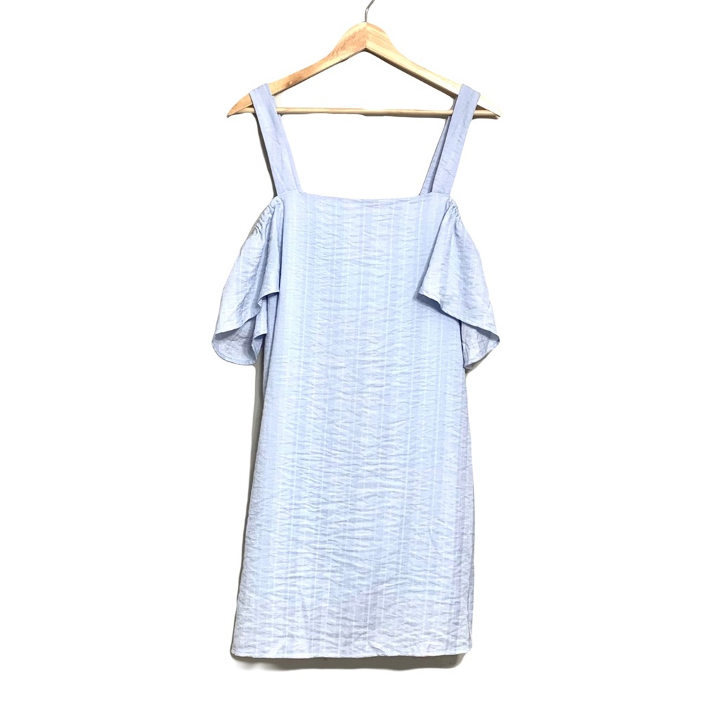 Listicle Light Blue Off The Shoulder Mini Summer Beachy Coastal Dress Large